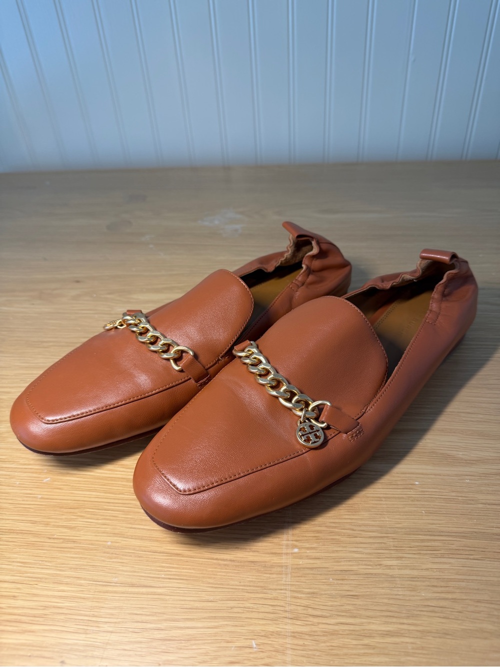 Tory Burch Women's Rust Brown Leather Chain Loafers